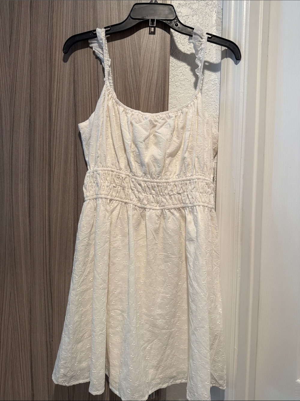 Women's White Eyelet Smocked Mini Dress